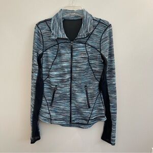 Zella Jacket Womens Medium blue, black and white stripes Zipper front Mesh